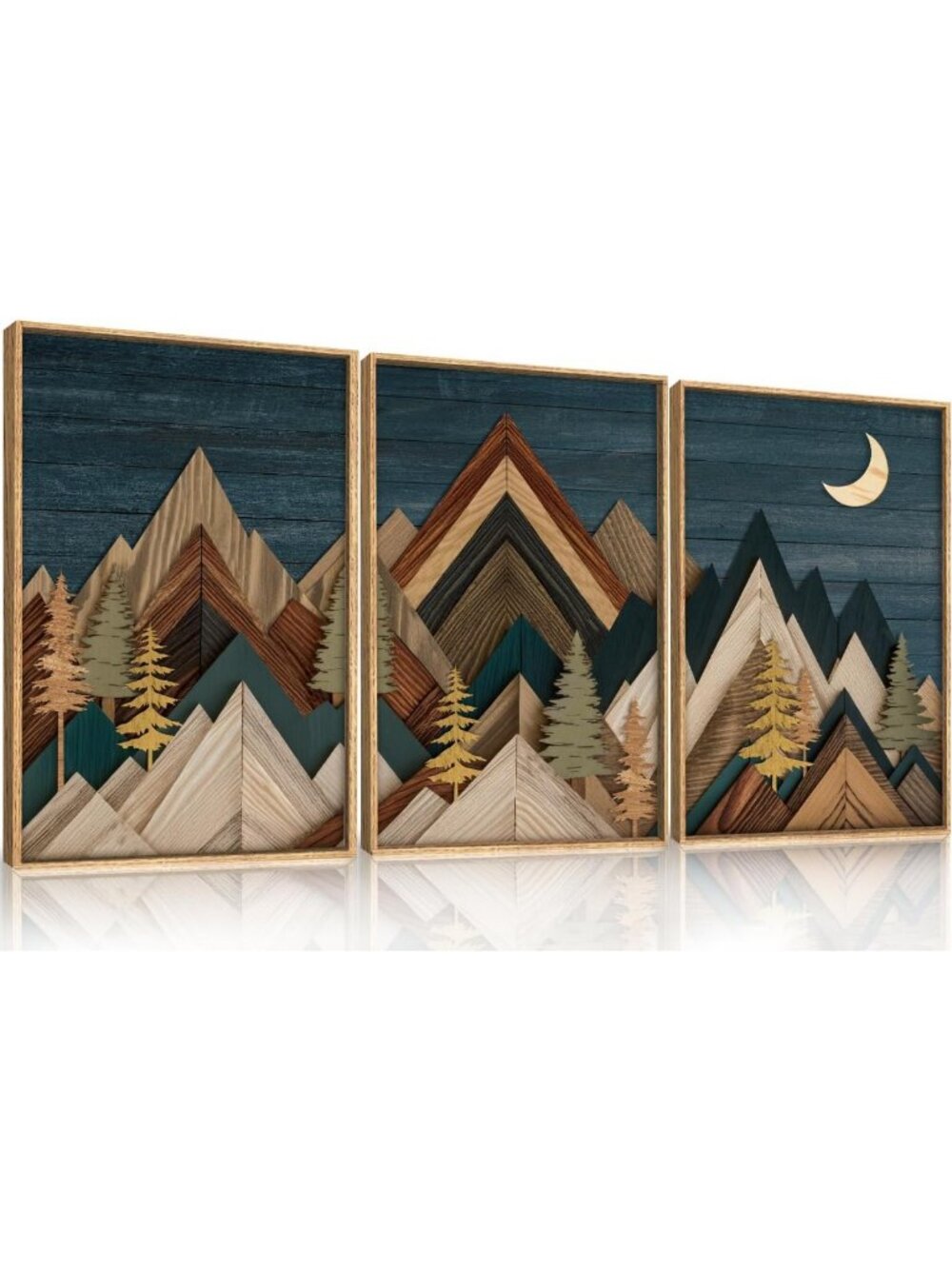 Vintage Mountain Woodcut Framed Canvas Wall Art Set - Rustic Home Decor
